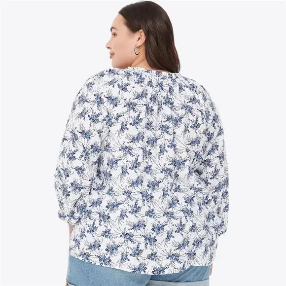 Lane Bryant Swing Popover Floral Blouse Bracelet-Sleeve Lightweight Size 14 16 - Picture 9 of 10